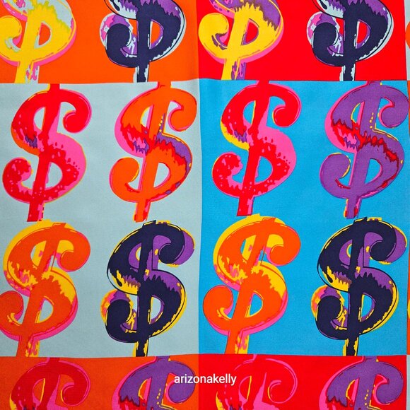 Andy Warhol Dollar Sign Silk Scarf PERFECT! Hand-Rolled Classic Memorabilia - Picture 7 of 11